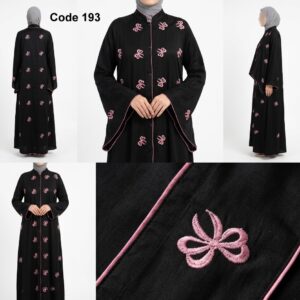 BOW Embroidery Pink Black Abaya